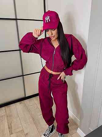 Женский прогулочный спортивный костюм двойка: кофта и штаны микровельвет Бургунди, 46/48 Одесса