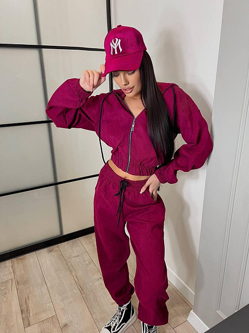 Женский прогулочный спортивный костюм двойка: кофта и штаны микровельвет Бургунди, 46/48 Одесса - изображение 1