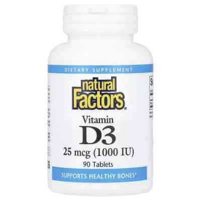 Вітамін Natural Factors Вітамін D3, 1000 МО, Vitamin D3, 90 таблеток (NFS-01050) Вінниця