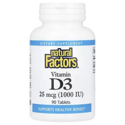 Витамин Natural Factors Витамин D3, 1000 МЕ, Vitamin D3, 90 таблеток (NFS-01050) Винница - изображение 1