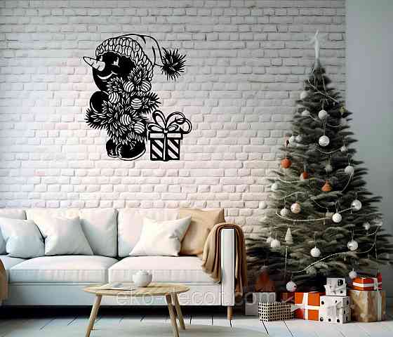 Декоративное настенное Панно «Снеговик», Декор на стену 70*59 см, Черный Киев