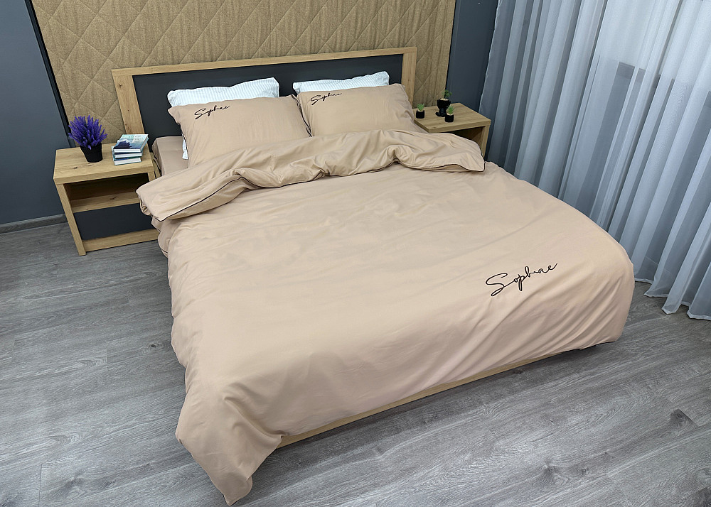 Комплект постільної білизни Сатин, Євро 200х230 Бежевий (88-146) Київ - фото 3