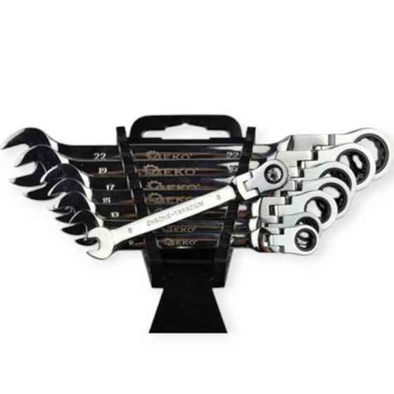 Набор ключей рожково-накидных с трещеткой 8-22 мм 8 шт (планшет) CrV шарнирные Мукачево