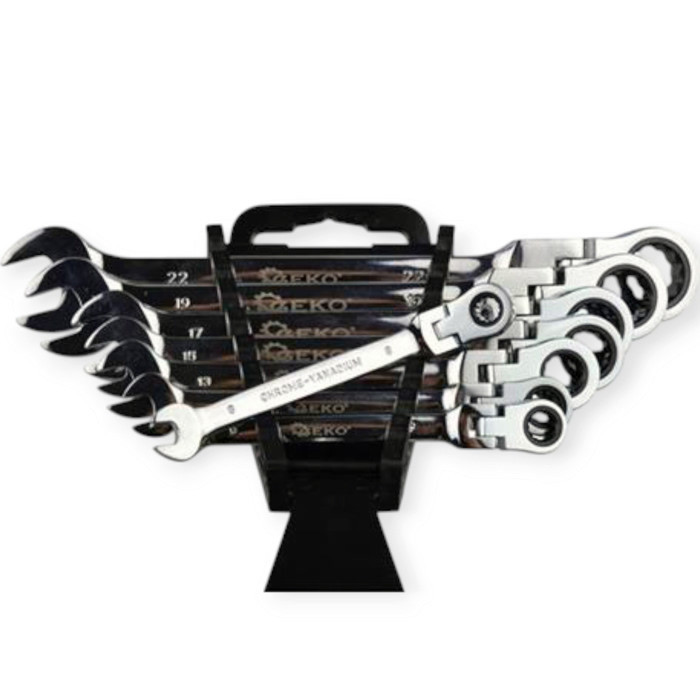 Набір ключів ріжково-накидних з тріскачкою 8-22 мм 8 шт (планшет) CrV шарнірні Мукачево - фото 1