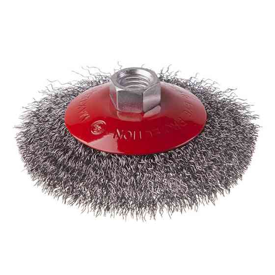 Щітка конусна, 100 мм, M14, кручений дріт, для КШМ, 12500 об/хв INTERTOOL BT-5100 Київ