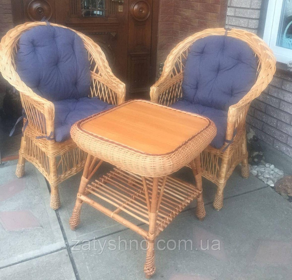 Меблі із лози з накидками | комплект плетених меблів зі столом меблі плетені з подушками Київ - фото 1