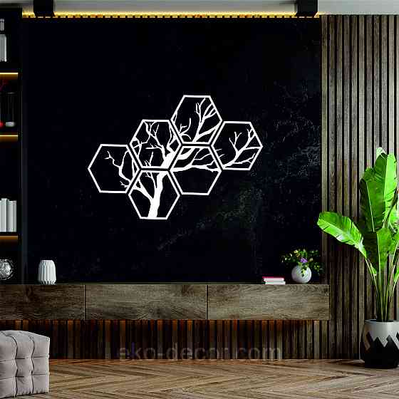 Декоративное настенное Панно «Дерево», Декор на стену 90*63 см, Белый, Ручная работа Киев