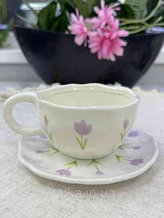 Чашка з блюдцем кераміка Olens "Ніжний тюльпан" 300 мл 8030-398 Київ