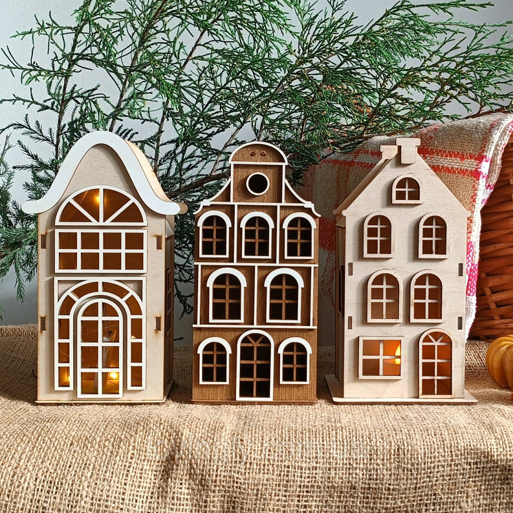 Набор из трех декоративных домиков оснащен LED подсветкой 22см. Ирпень - изображение 3