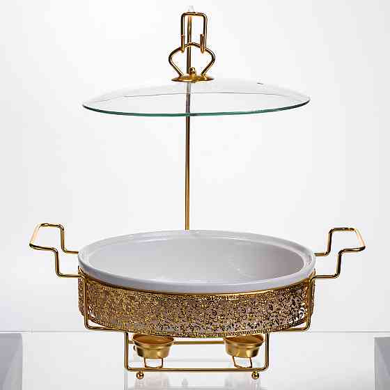 Yiwu Мармітниця настільна порцелянова 2.5 літра марміт круглий на підставці Білий із золотом YL Коломыя