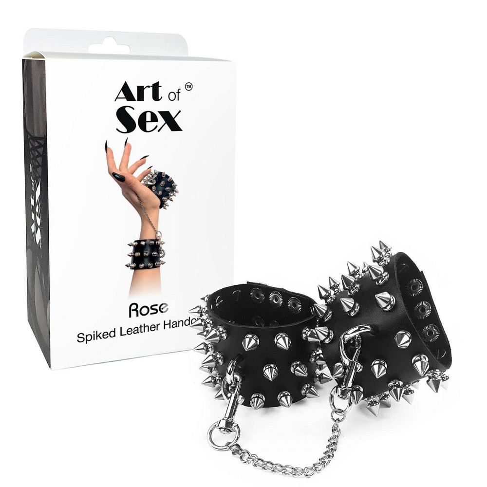 Наручники з шипами Art of Sex - Rose Spiked Leather Handcuffs, натуральна шкіра Sex Aura Київ - фото 4