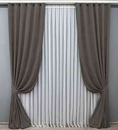Комплект готових штор VR-Textil Мікровелюр Petek YL № 1711ш Темно-сірий 100х295 см 2 шт (31-847) Київ