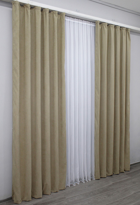 Комплект готовых штор VR-Textil Микровелюр SPARTA № 1196ш Бежевый 150х290 см 2 шт (33-0019) Киев - изображение 4