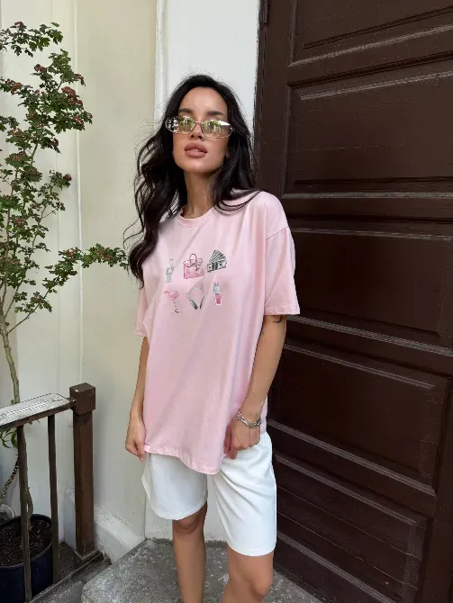 Базова оверсайз футболка з трендовими принтами Одеса - фото 13