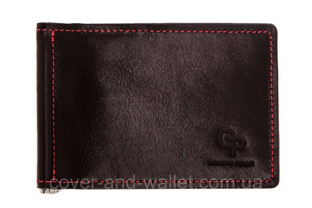 Стильний затискач для грошей та карток з натуральної шкіри червоний з чорним Grande Pelle Onda Київ - фото 7