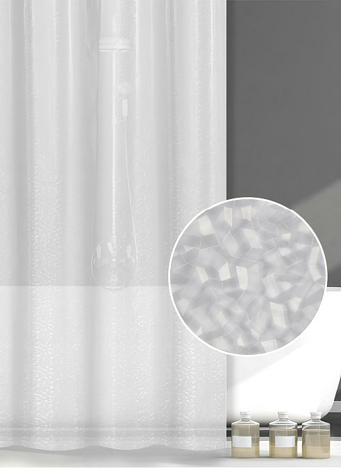 Шторка для ванной и душа водоотталкивающая, штора для душевой и ванной комнаты 180x180 см с 2D эфектом белая Каменец-Подольский - изображение 3