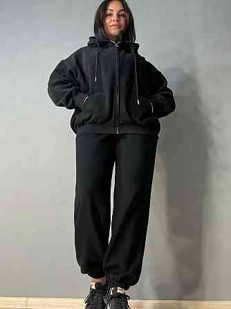 Костюм жіночий A-N 27066 спортивний оверсайз худі на блискавці та джогери чорний, чорний, M Київ