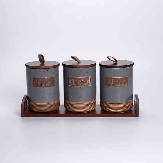 Yiwu Набір порцелянових банок для сипучих 3 шт по 800 мл з кришками Сірий HP-26-1G Киев