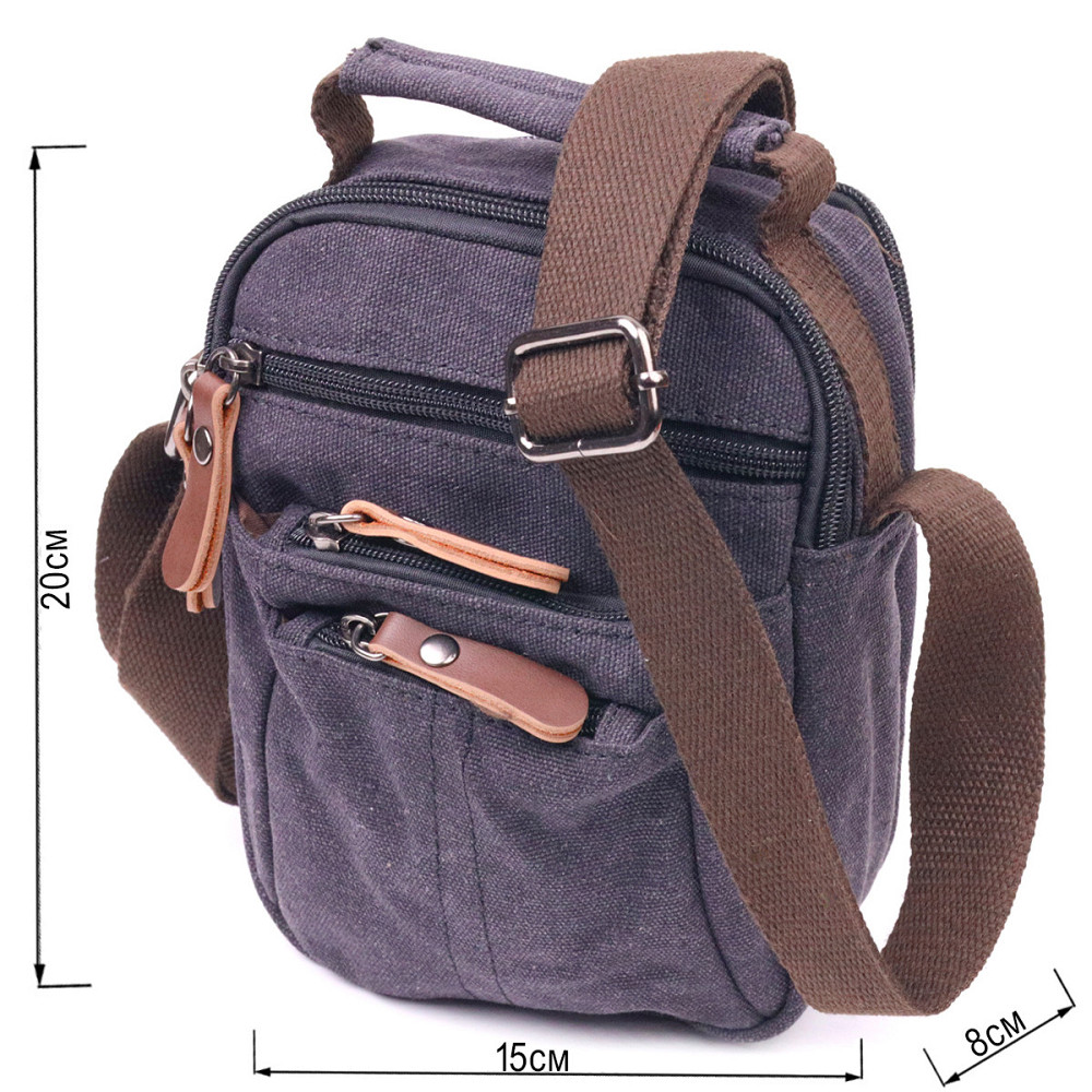 Небольшая мужская сумка из плотного текстиля 21243 Vintage Черная Киев - изображение 8