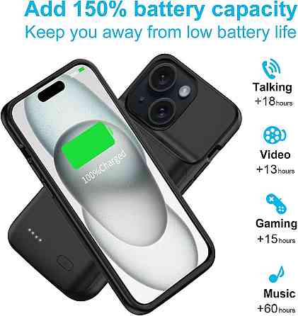 Чехол-аккумулятор MIGAFEI для iPhone 15/15 Pro 6,1″, PowerBank 7000 мА·ч, зарядка 2-в-1, черный Киев