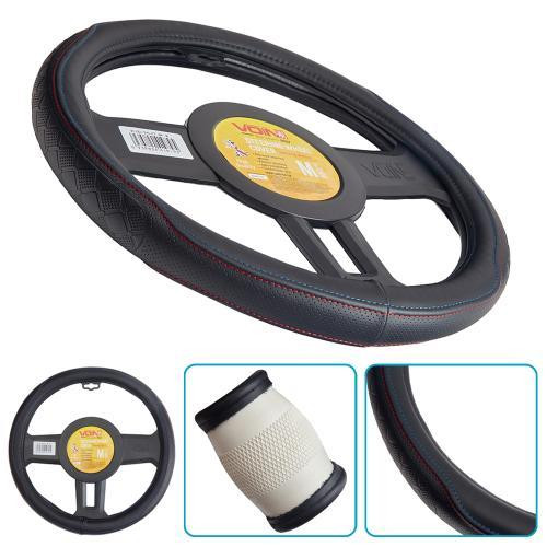 Чохол на кермо VLOD-24LC7 BK M, шкіра, чорний, один шов, бокове оздоблення Харків - фото 1