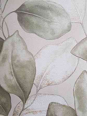 Обои виниловые на флизелиновой основе Rasch Incanto 1.06х10 листья крупные зеленые бежевые золотистые Киев