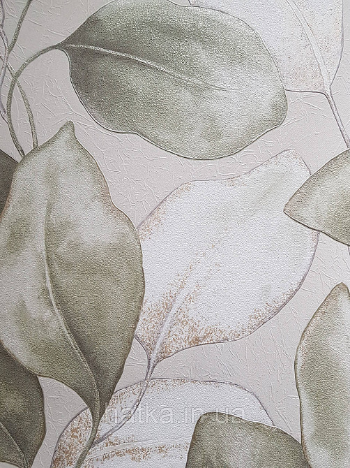 Обои виниловые на флизелиновой основе Rasch Incanto 1.06х10 листья крупные зеленые бежевые золотистые Киев - изображение 2