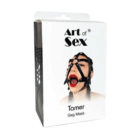 Кляп-маска з силіконовим кільцем Art of Sex - Tamer, Натуральна шкіра, колір Чорний Львів