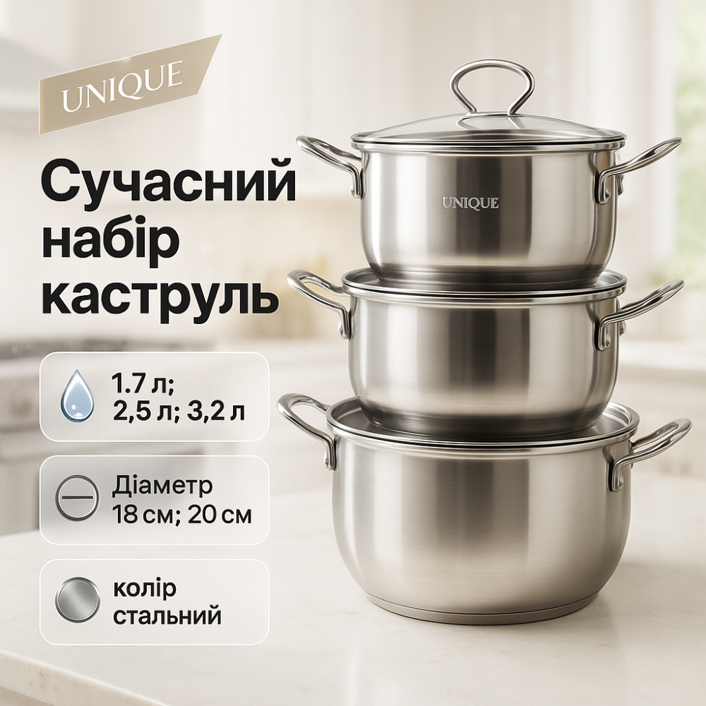 Каструлі з кришками UNIQUE UN-5074, Набір каструль з інноваційним антипригарним покриттям UR-33 Львів - фото 13