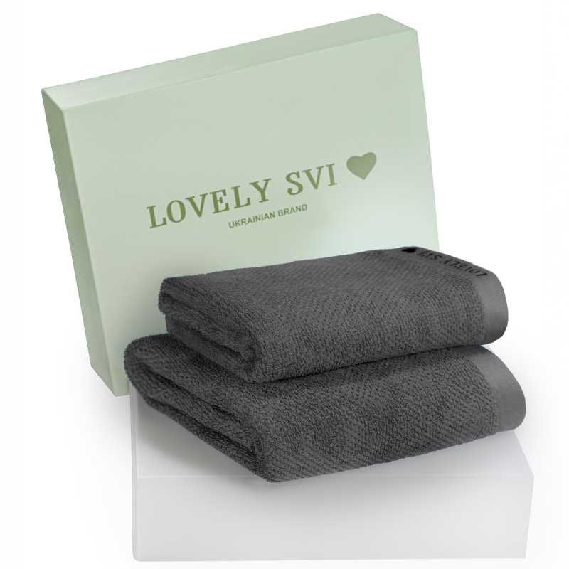 Набір 2 жакардові рушники в коробці Lovely Svi  70 х 140 см і 50 х 90 см Сірий (140226) Київ - фото 1