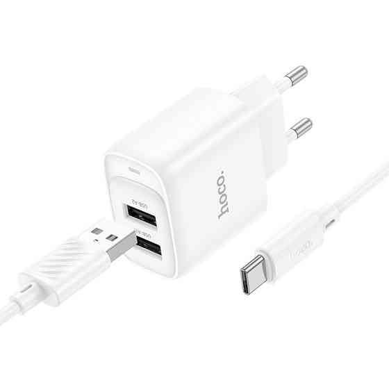 Мережевий зарядний пристрій з кабелем HOCO C141A Smart dual-port charger set(Type-C) White Одеса