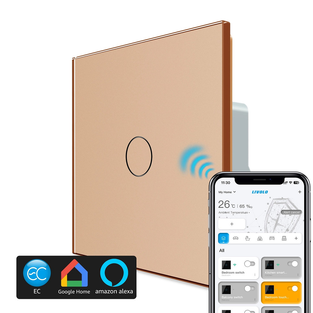 LIVOLO Розумний сенсорний ЕС вимикач 1 сенсор LIVOLO золотий матове скло Коломыя - изображение 1