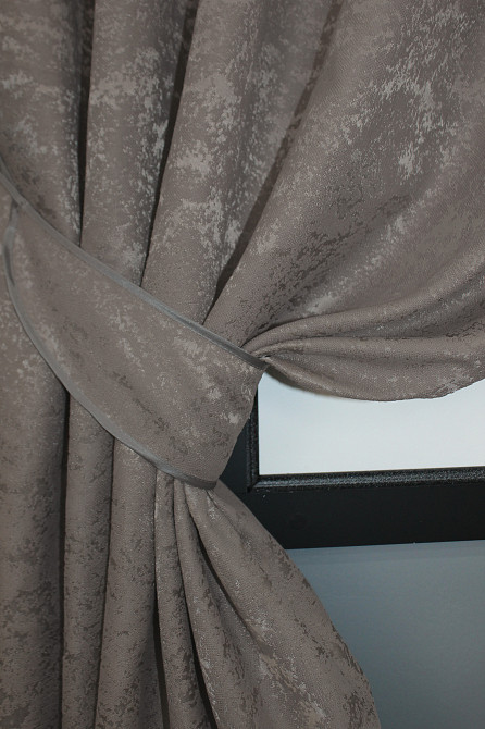 Комплект коротких штор VR-Textil Лен мрамор Pavliani № 1373ш 130х170 см 2 шт Коричнево-серый (35-0057) Киев - изображение 4