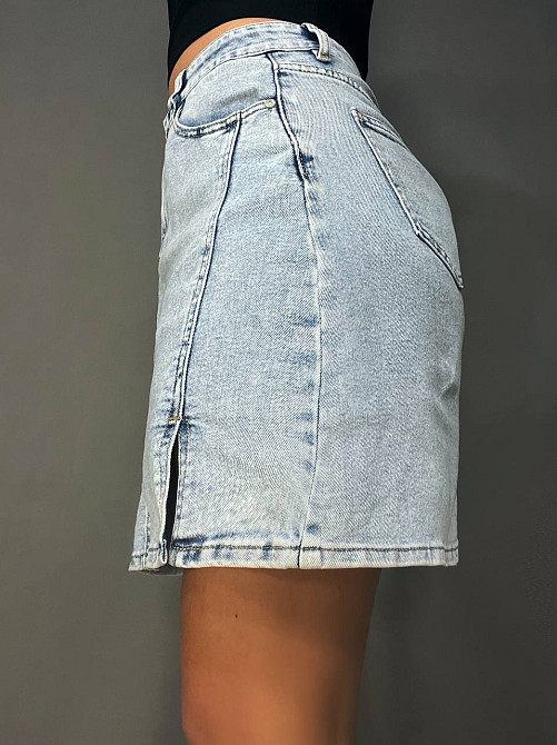 Юбка женская джинсовая Dragon 201 короткая разрез сбоку швы стрейчевая голубая, голубой, 25, 25, 70 см, 97 см Киев - изображение 20