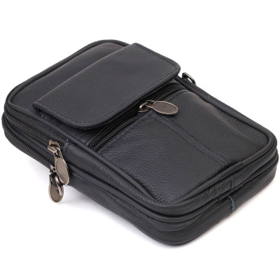 Сумка Vintage Вертикальна поясна з натуральної шкіри Чорна (21487) Вінниця - фото 7