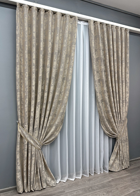 Комплект готових штор VR-Textil Жакард Sultan XO № 1144ш Кавово-сірий 100х270 см 2 шт (31-492) Київ - фото 11