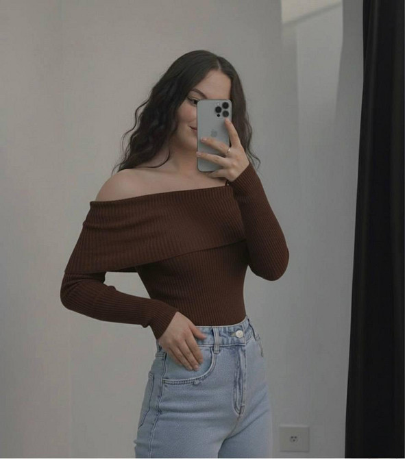 Жіночий романтичний лонгслів з відворотом турецький рубчик мустанг Шоколад, 46/48 Одеса - фото 4