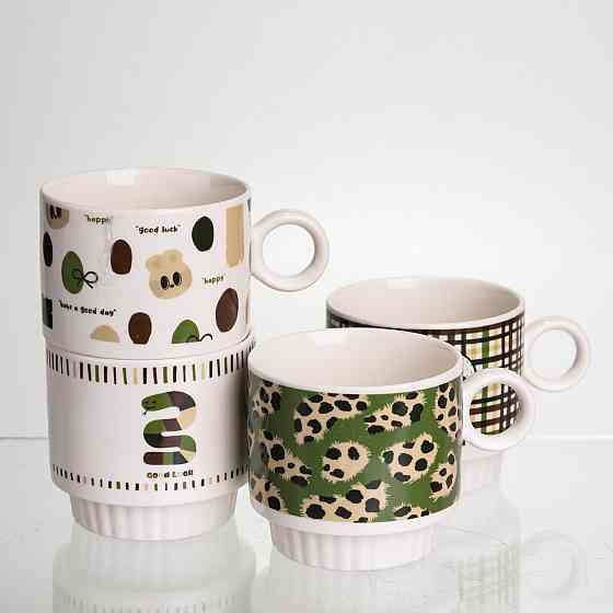 Набір чашок для чаю та кави на металевій підставці Lucky 4 (шт) по 300 (мл) подарунковий набір порцелянових чашок FM-16 Коломия