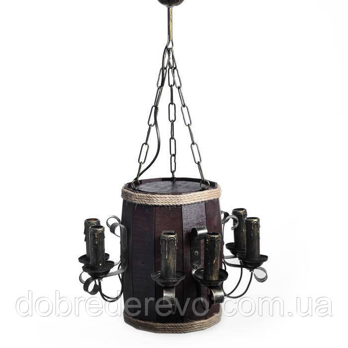 Люстра дерев'яна Бочечка 8 св, ексклюзивна, Світильник у формі бочонка Вижниця - фото 1