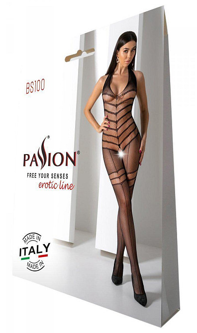 Бодістокінг з плетінням на животику Passion BS100 One Size, black, декоративний шов, з доступом Sex Aura Київ - фото 6