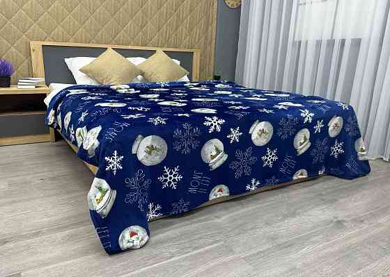 Плед-покривало Decorator WellSoft 200х220 см з різдвяним принтом Синій (87-172) Київ