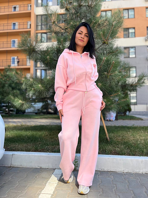 Женский костюм Joy One 80073 укороченное худи на молнии с капюшоном и брюки ровные от бедра, розовый, XL Киев - изображение 1