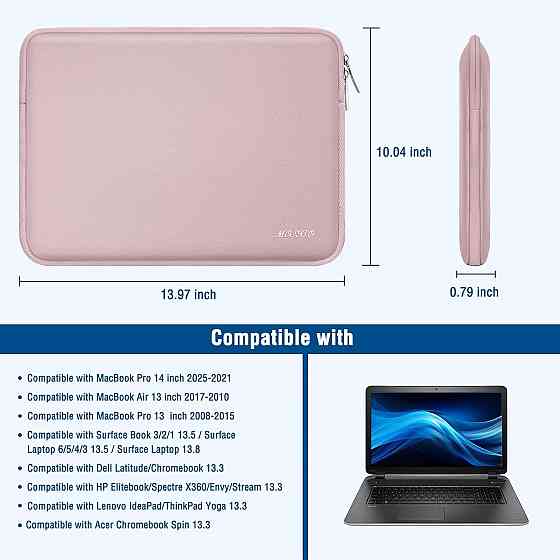 Чохол для ноутбука Mosiso Laptop Sleeve Neoprene baby pink 11" 31x23x2 см водонепроникний флісовий тонкий Київ