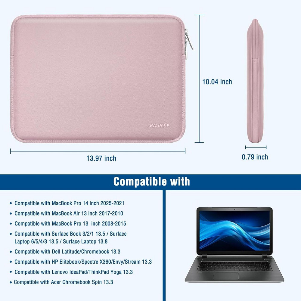 Чохол для ноутбука Mosiso Laptop Sleeve Neoprene baby pink 11" 31x23x2 см водонепроникний флісовий тонкий Київ - фото 2