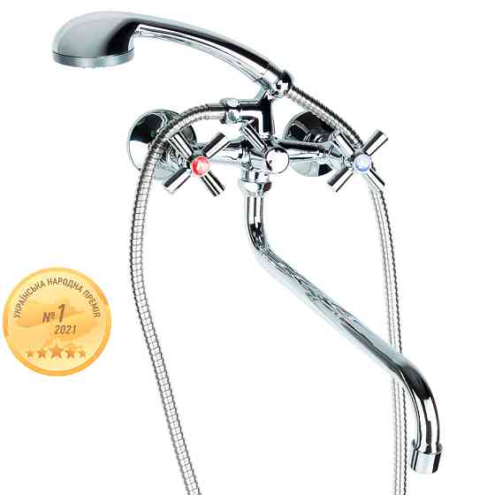 AQUATICA Смеситель PM 1/2" для ванны гусак изогнутый дивертор встроенный шаровый AQUATICA PM-5C Коломыя