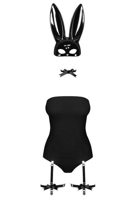 Эротический костюм кролика Obsessive Bunny costume L/XL, black, боди, чокер, гартеры, чулки, маска Sex Aura Киев - изображение 3