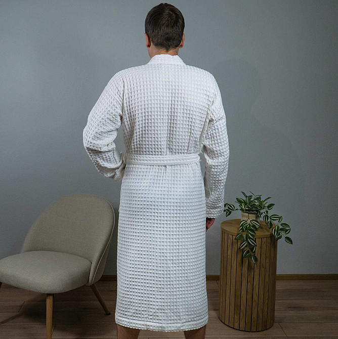 Вафельний халат чоловічий комір стійка з довгим рукавом YouStar 100% бавовна 380 г/м2 (Білий) XXL-XXXL Суми - фото 2
