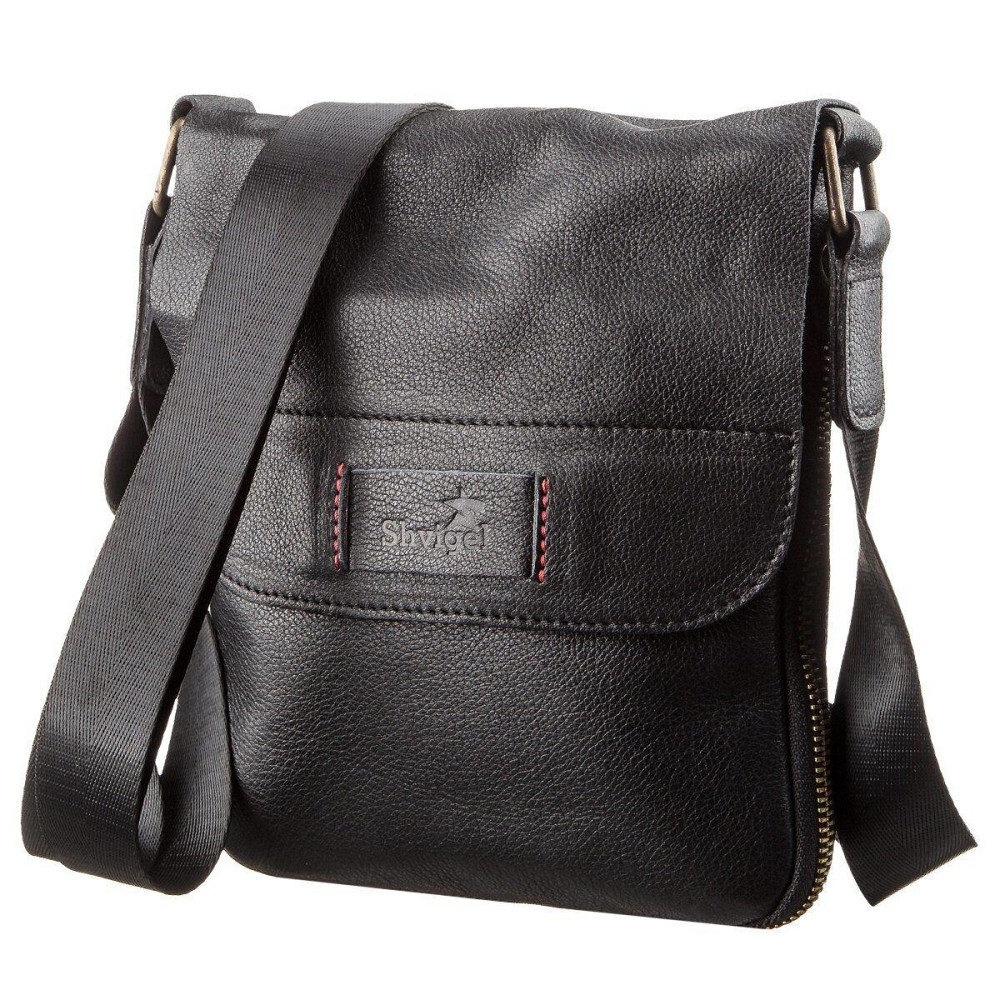 Чоловіча шкіряна сумка месенджер Чорна (SHVIGEL) Київ - фото 5