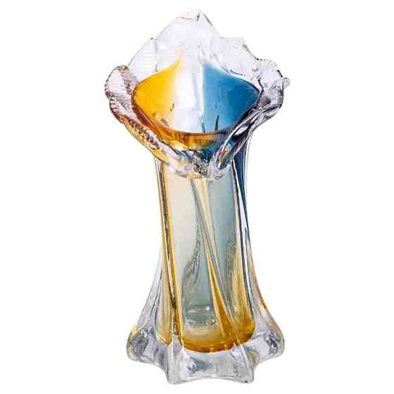 Yiwu Декоративна скляна ваза для квітів 22 см фігурна ваза 200 мл Жовто-синя HP-9-6 Коломия