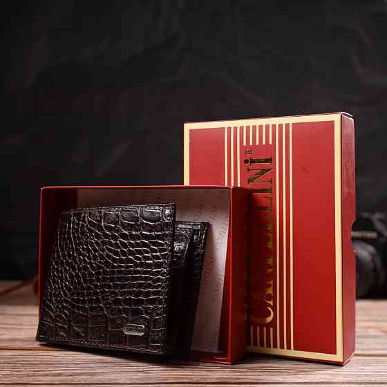 Стильне чоловіче портмоне з натуральної фактурної шкіри з тисненням під крокодила CANPELLINI 21777 Коричневе Київ